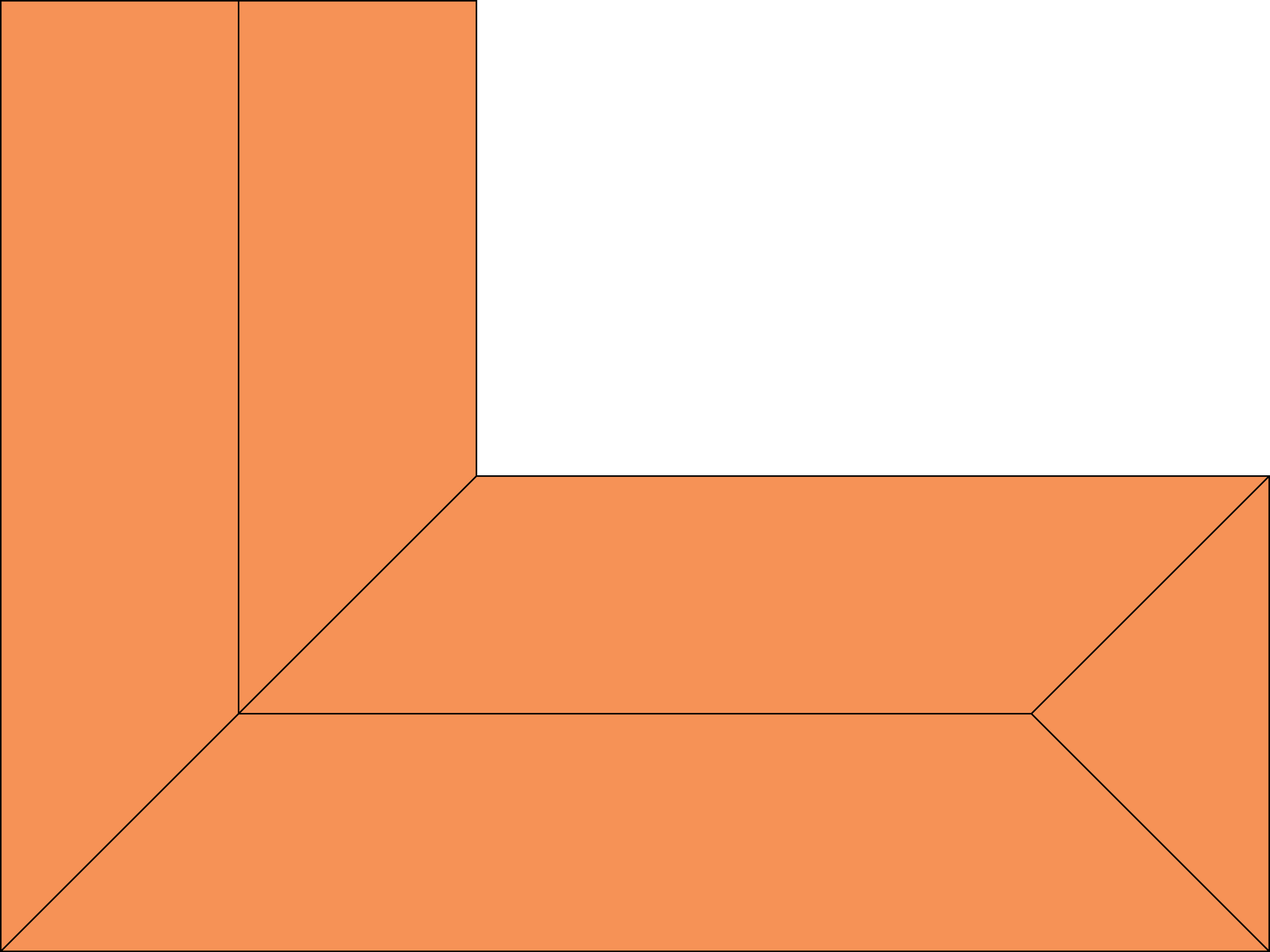 5-sided L-shaped low roof