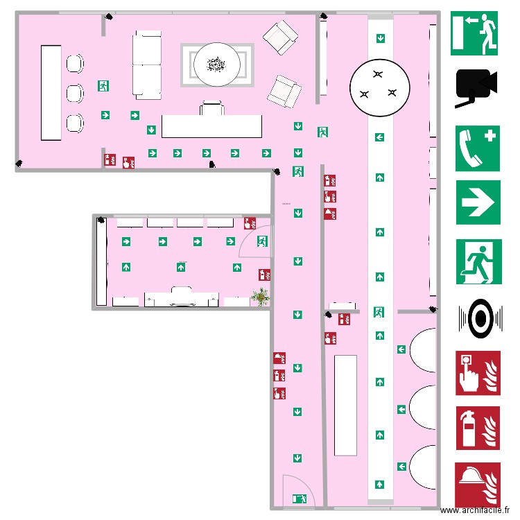 plano Pink Venus Sede Chapinero con señalizacion . Plan de 0 pièce et 0 m2