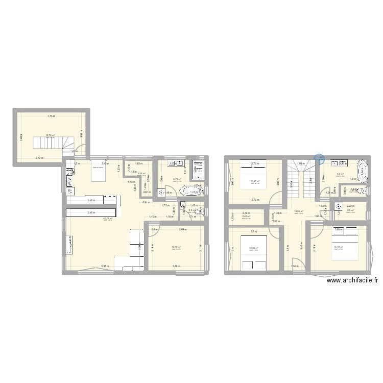 PARTER PLAN EXTINS. Plan de 15 pièces et 147 m2