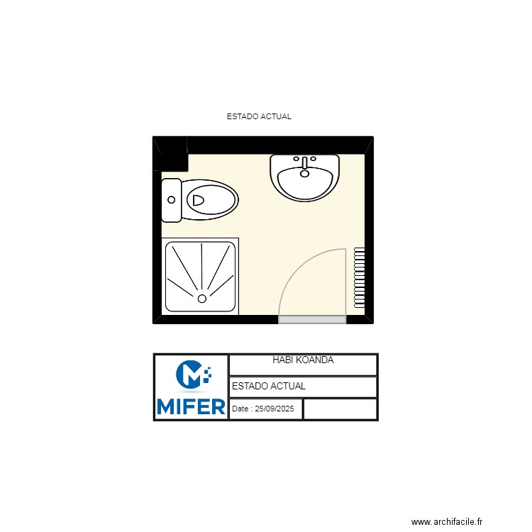 HABI KOANDA ( BAÑO) ESTADO ACTUAL. Plan de 2 pièces et 3 m2