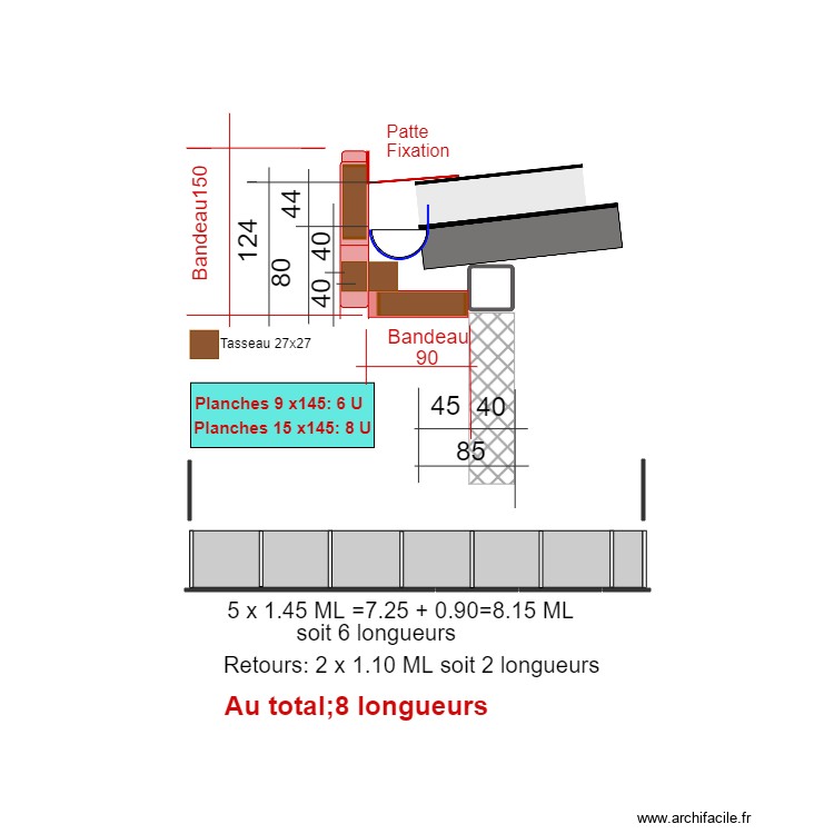D&eacute;tail coupe auvent. Plan de 0 pièce et 0 m2