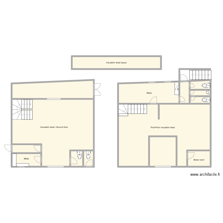 Insulation shed Hadfield. Plan de 14 pièces et 108 m2