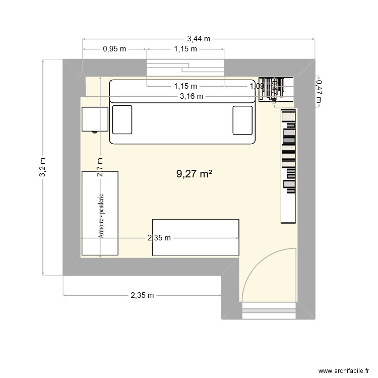 Quarto de Julia. Plan de 1 pièce et 9 m2