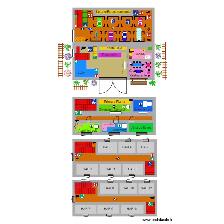 Hotel. Plan de 0 pièce et 0 m2