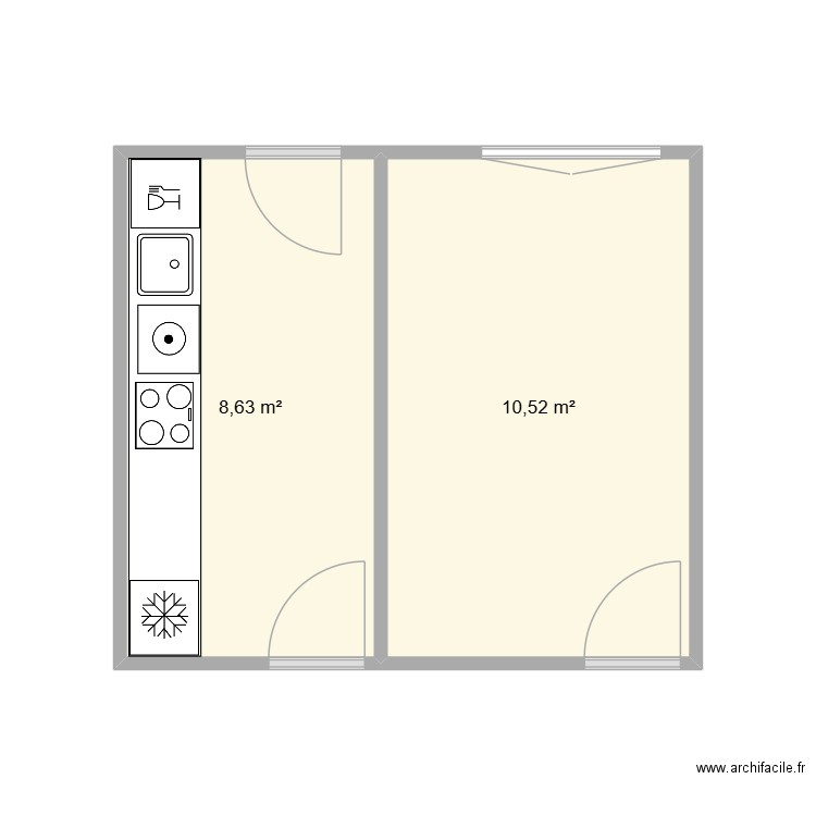 COCINA GRANDE  01. Plan de 2 pièces et 19 m2