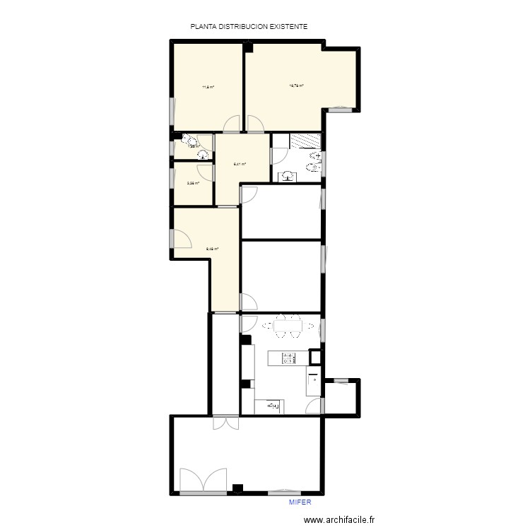 Nuria Lleida Francesc Macia distribucion existente. Plan de 6 pièces et 50 m2