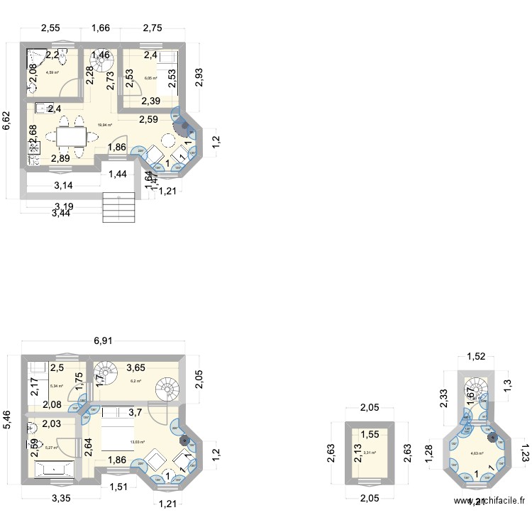 CASA LUNA 2. Plan de 10 pièces et 70 m2