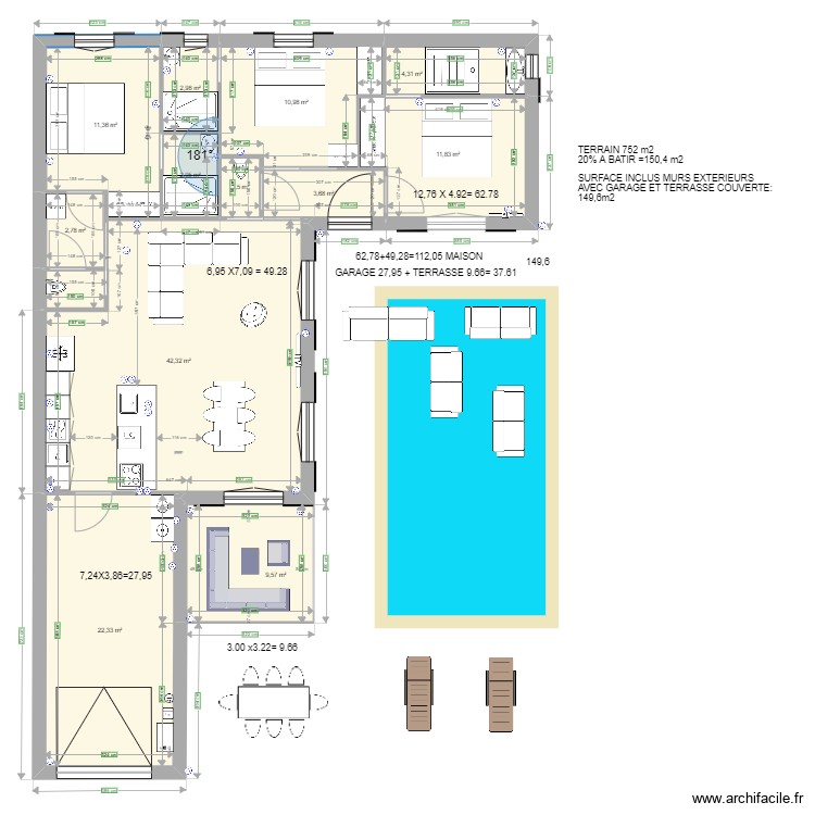 evi muren 31 EIND RESULTAAT minder 150m deur kant zwembad. Plan de 0 pièce et 0 m2