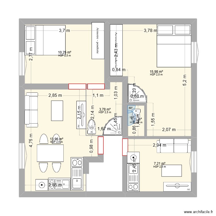 APPT 4. Plan de 6 pièces et 52 m2