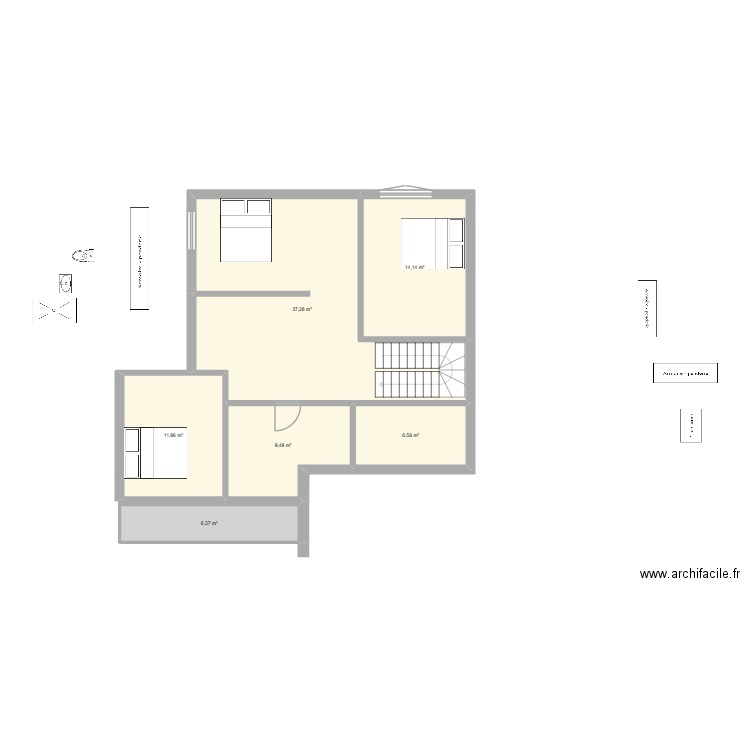 Piso 2. Plan de 6 pièces et 86 m2