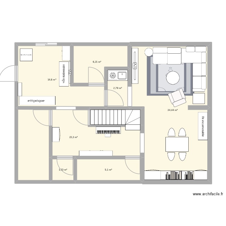 design #3 sous-sol Derusha. Plan de 7 pièces et 88 m2