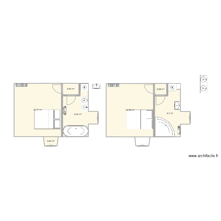 Chambre RDC. Plan de 7 pièces et 41 m2