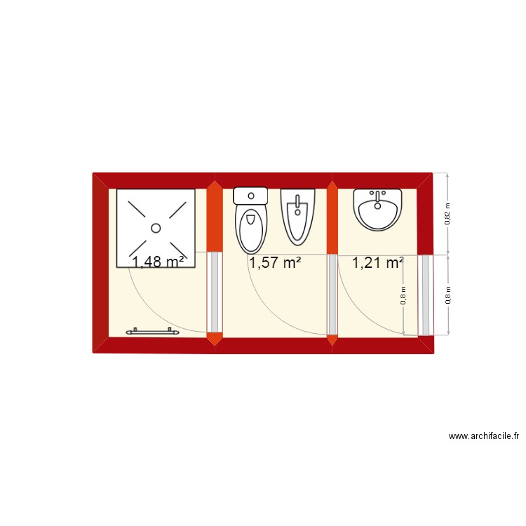 baño. Plan de 3 pièces et 4 m2
