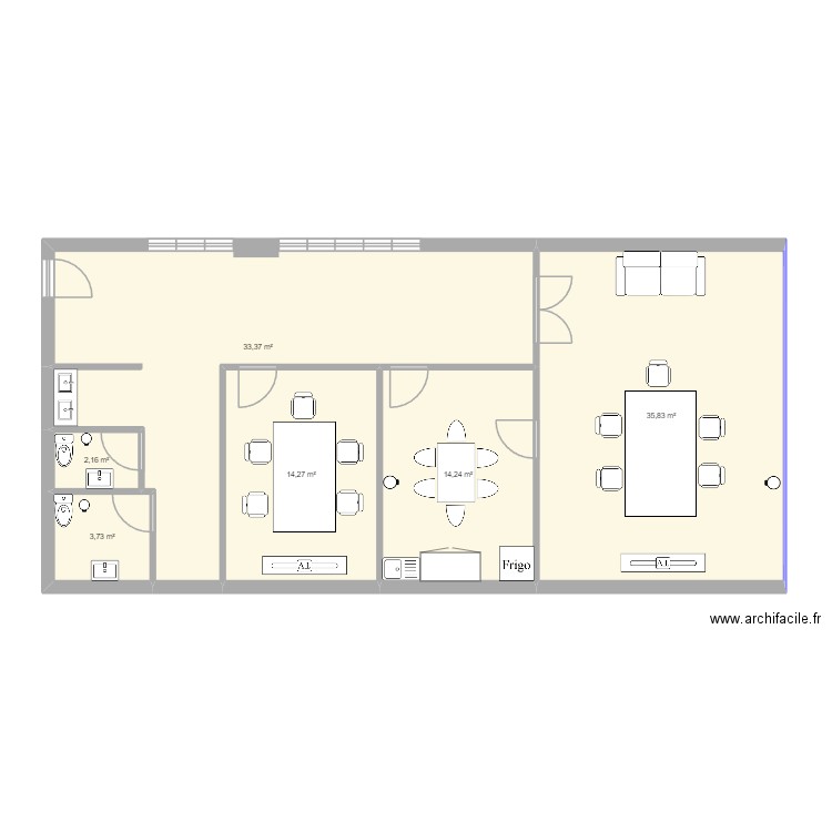 escritorio. Plan de 6 pièces et 104 m2