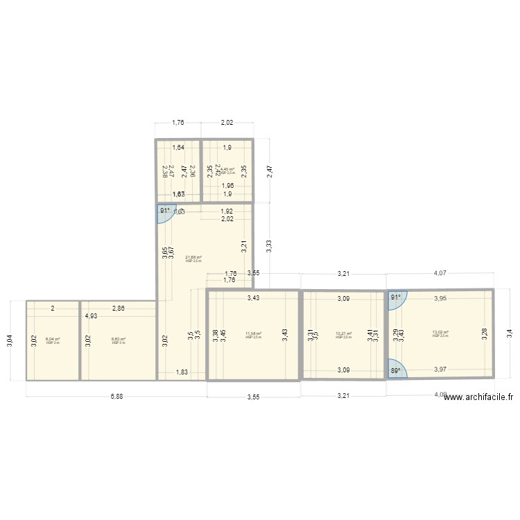 Nolay. Plan de 7 pièces et 76 m2