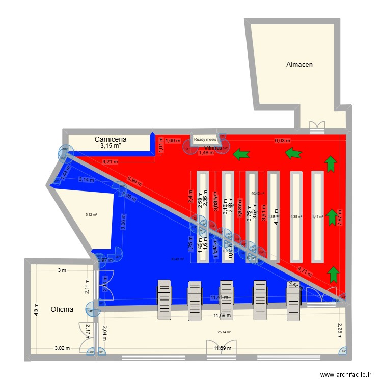 Plano hipermercado. Plan de 17 pièces et 153 m2