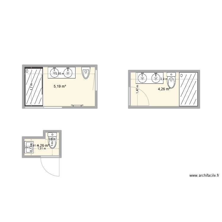 BAÑOS 1. Plan de 3 pièces et 11 m2