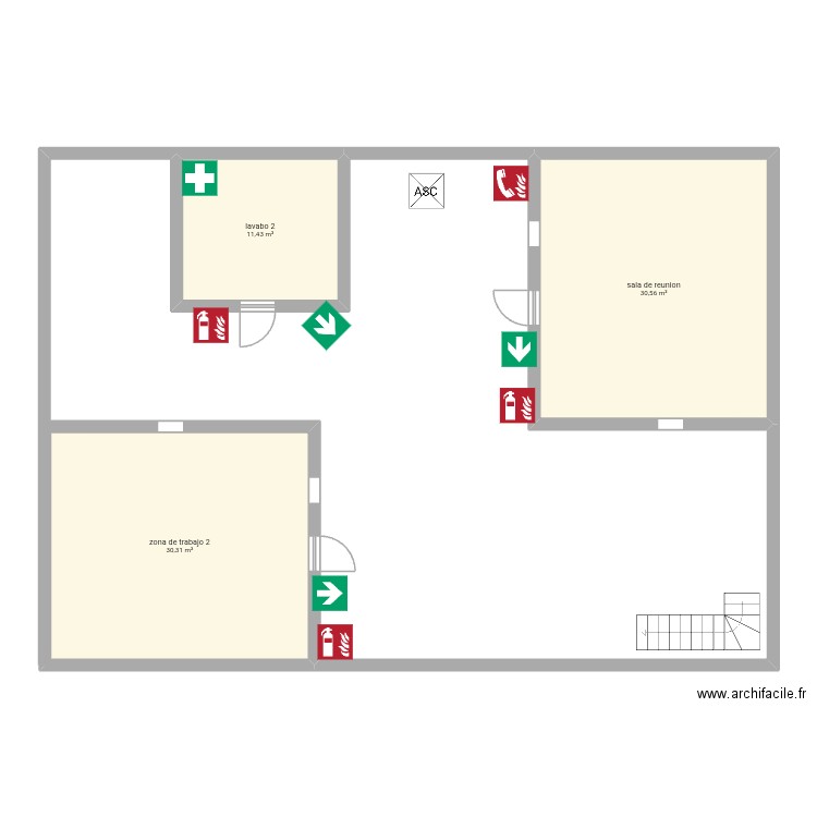 planta 1. Plan de 3 pièces et 72 m2