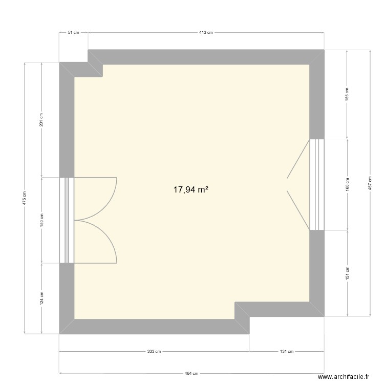 Osnova dnevne sobe. Plan de 1 pièce et 18 m2