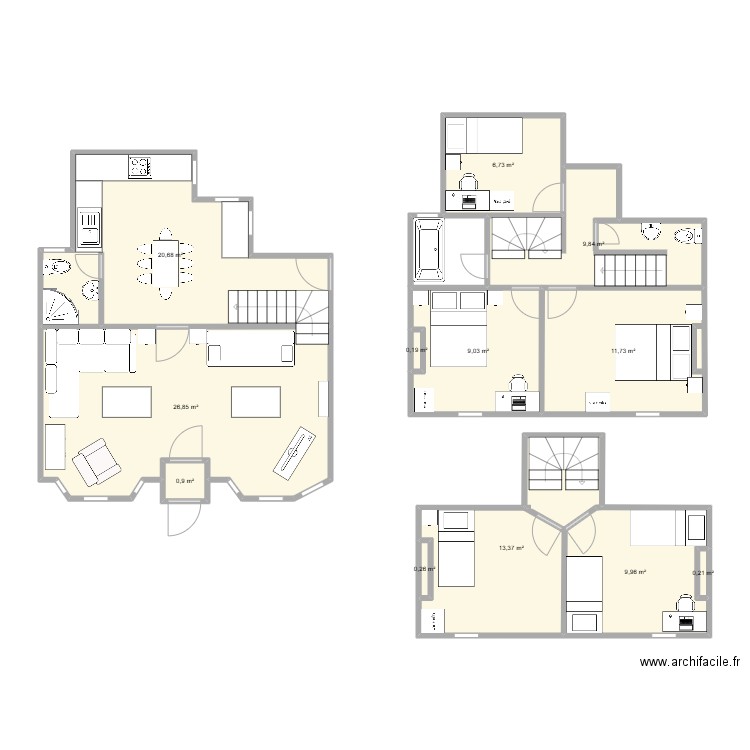 Cottage layout two storey rear extension and existing extension raised. Plan de 12 pièces et 110 m2