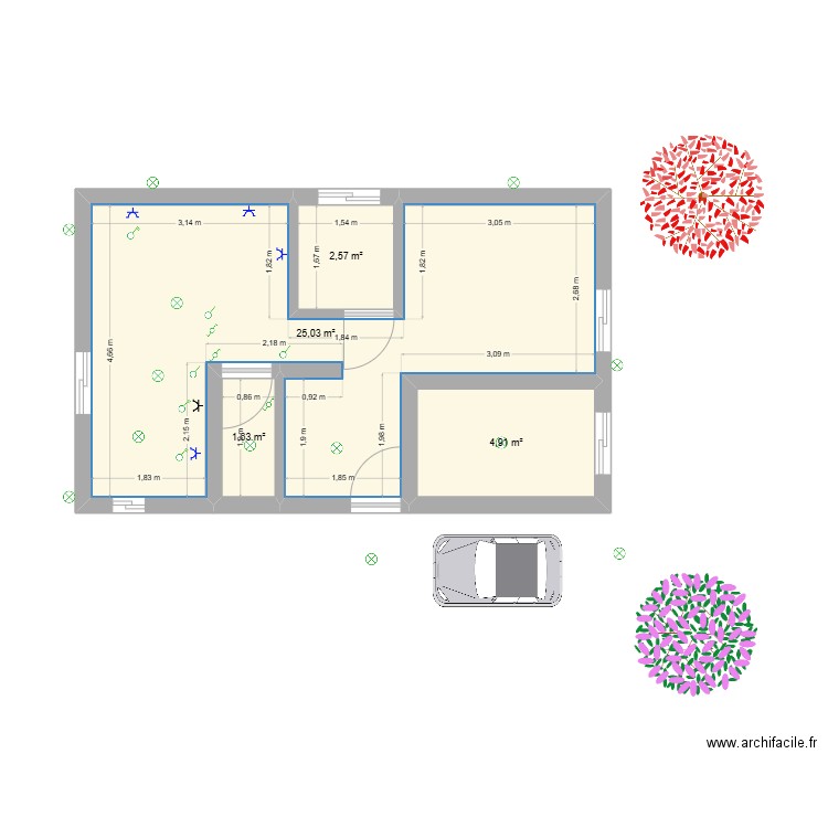Plano 1. Plan de 4 pièces et 34 m2