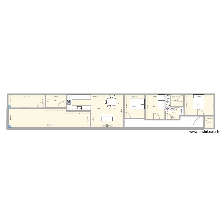 Rosales. Plan de 9 pièces et 100 m2