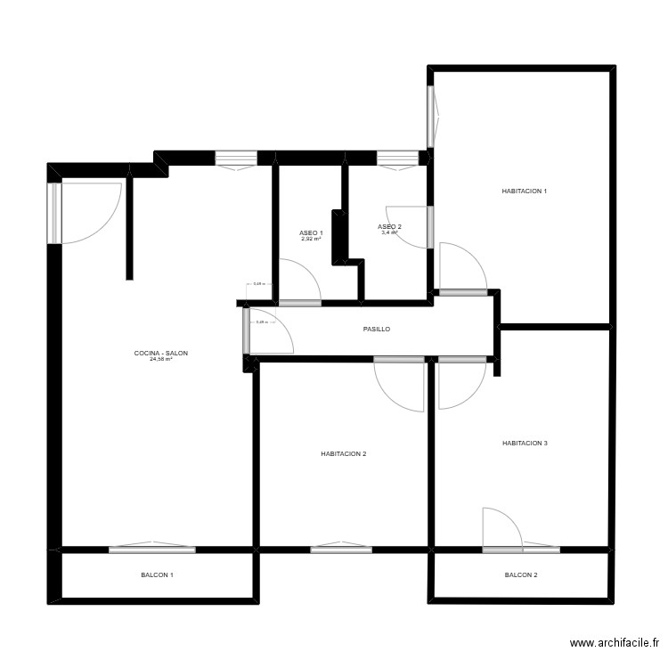 Munguia. Plan de 11 pièces et 78 m2