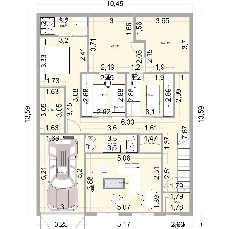CASA ROSARIO. Plan de 12 pièces et 125 m2