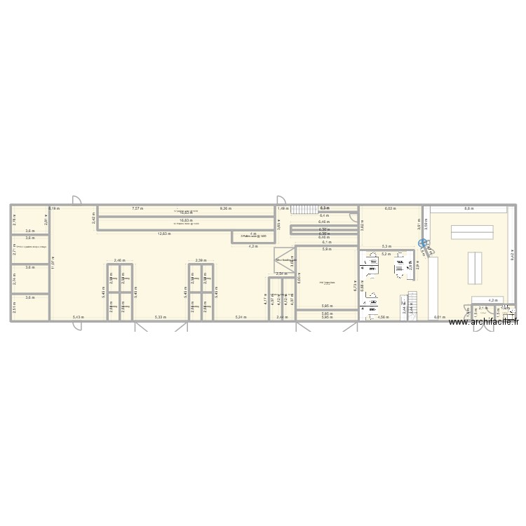 Temp warehouse with shop and offices / 35m x 12m warehouse. Plan de 22 pièces et 510 m2