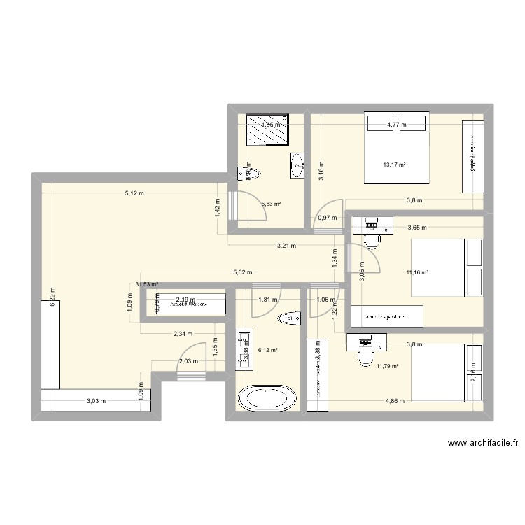 Nonnon. Plan de 7 pièces et 81 m2