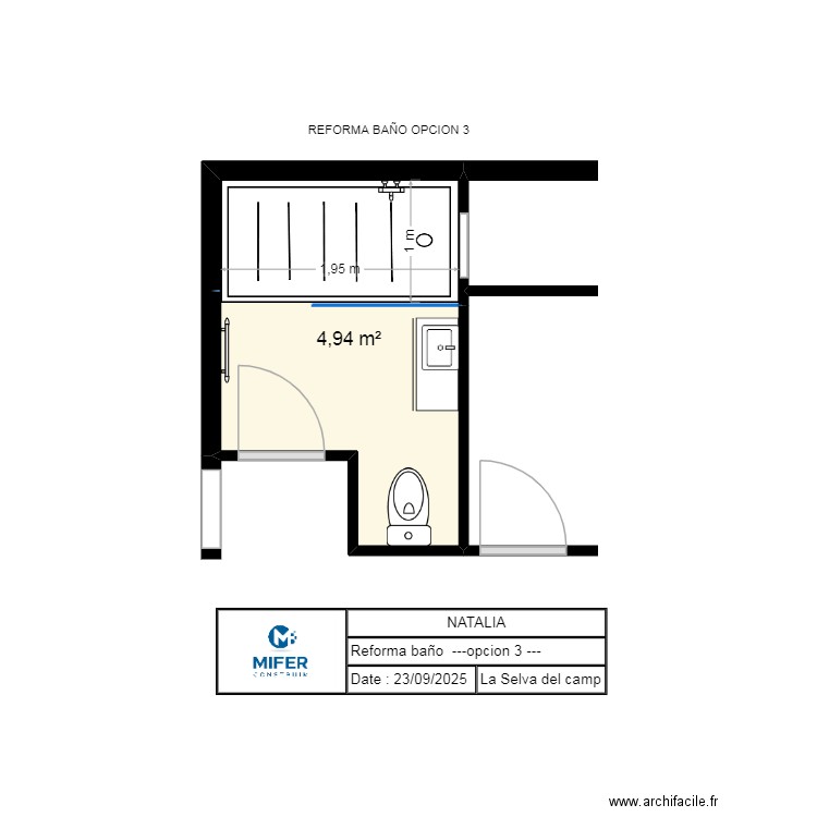 NATALIA REFORMA BAÑO OPCION  3.1--- COTAS---. Plan de 1 pièce et 5 m2