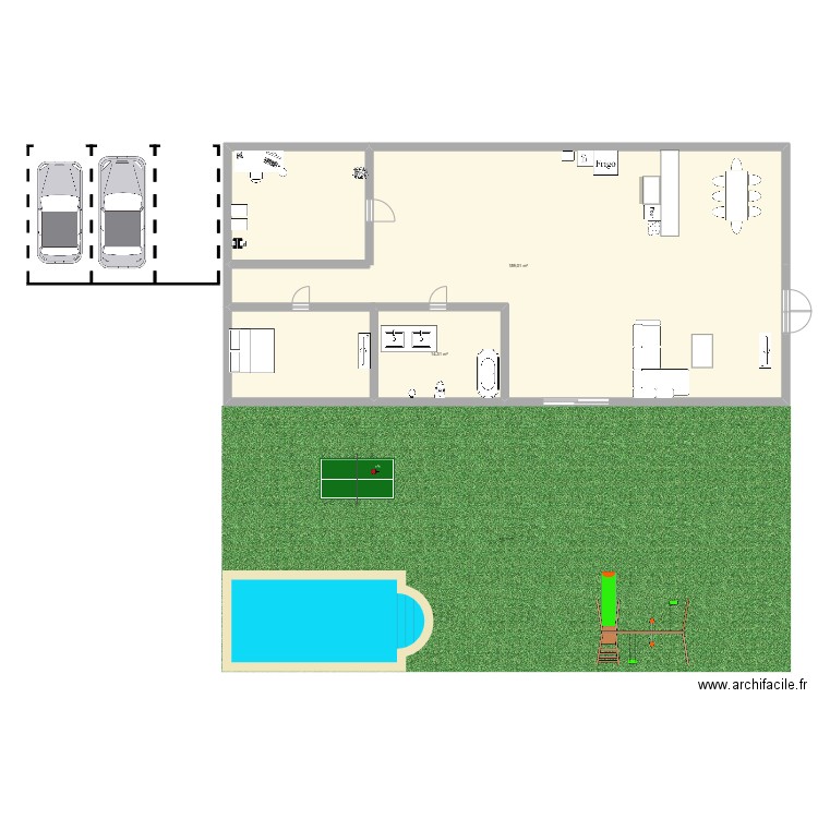 ftgg. Plan de 2 pièces et 173 m2