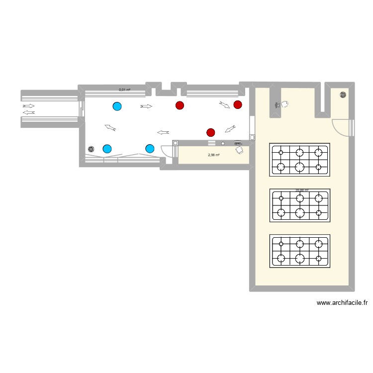 TiendaCables_2D. Plan de 3 pièces et 43 m2