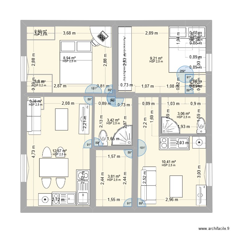 APPT 5 LAST. Plan de 12 pièces et 57 m2