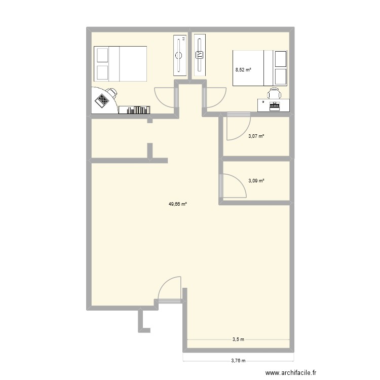 FADOUCH. Plan de 4 pièces et 64 m2