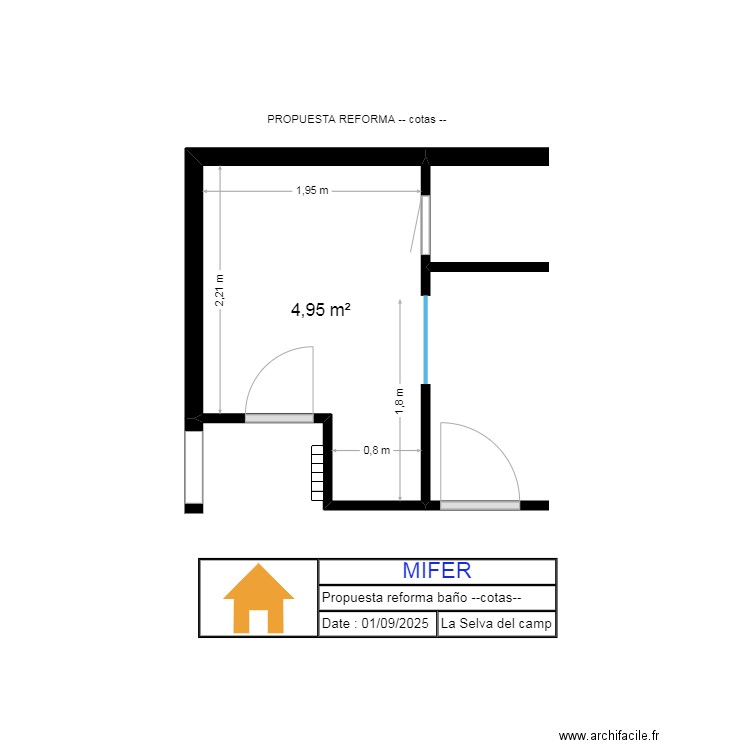 PROPUESTA REFORMA BAÑO -- COTAS--. Plan de 1 pièce et 5 m2