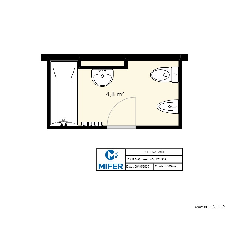 JESUS DIAZ (MOLLERUSSA )   ESTADO ACTUAL. Plan de 2 pièces et 5 m2