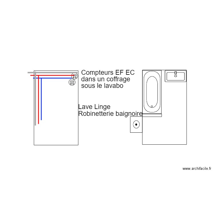 La salle de bain plomberie. Plan de 0 pièce et 0 m2