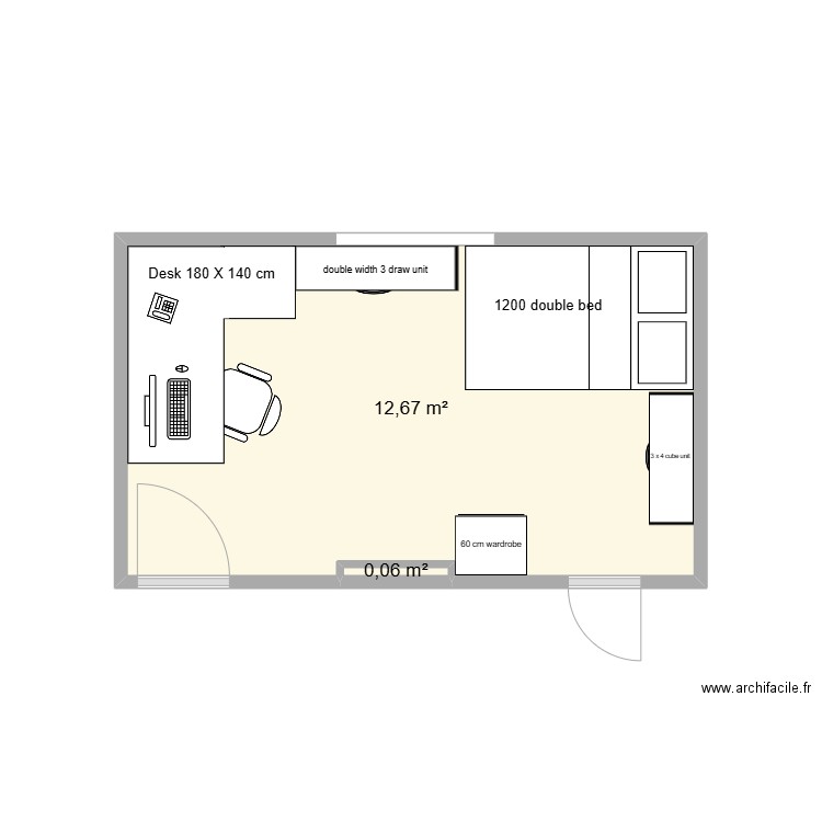 Bedroom with furniture. Plan de 2 pièces et 13 m2