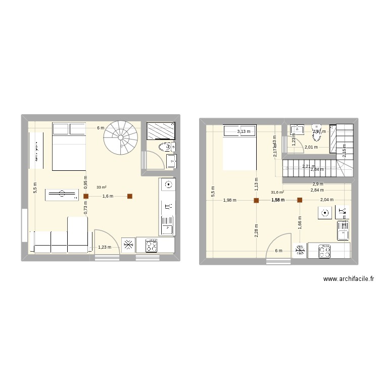 Collado Buhardilla 2 hab pta central. Plan de 2 pièces et 65 m2