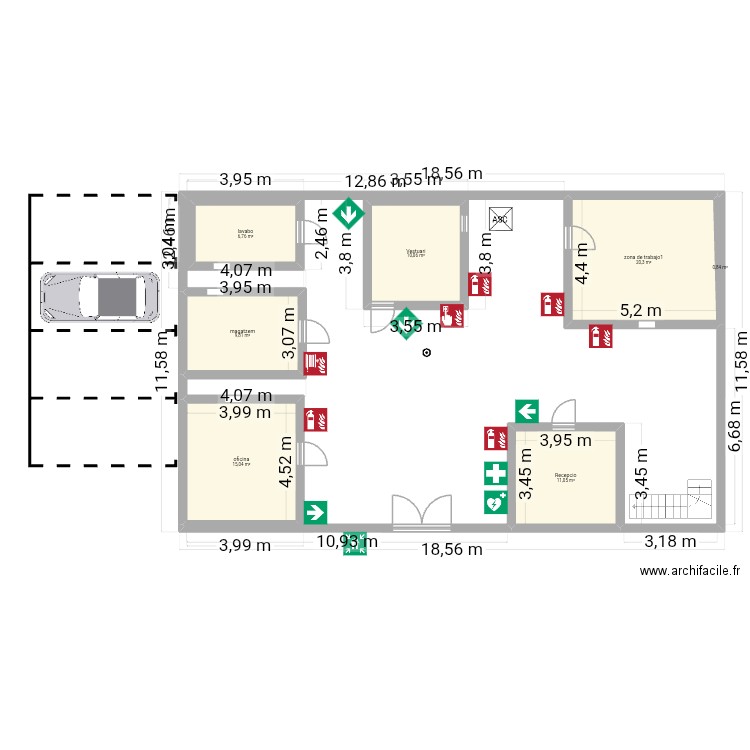 planta baixa. Plan de 7 pièces et 74 m2