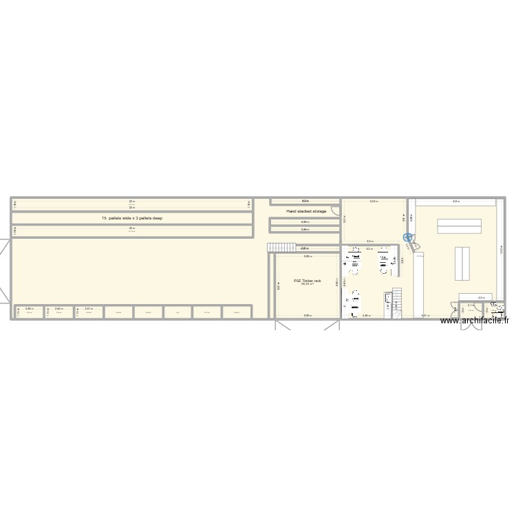 Temp warehouse with shop and offices. Plan de 19 pièces et 477 m2