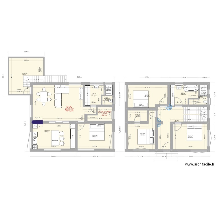 New plan. Plan de 15 pièces et 144 m2