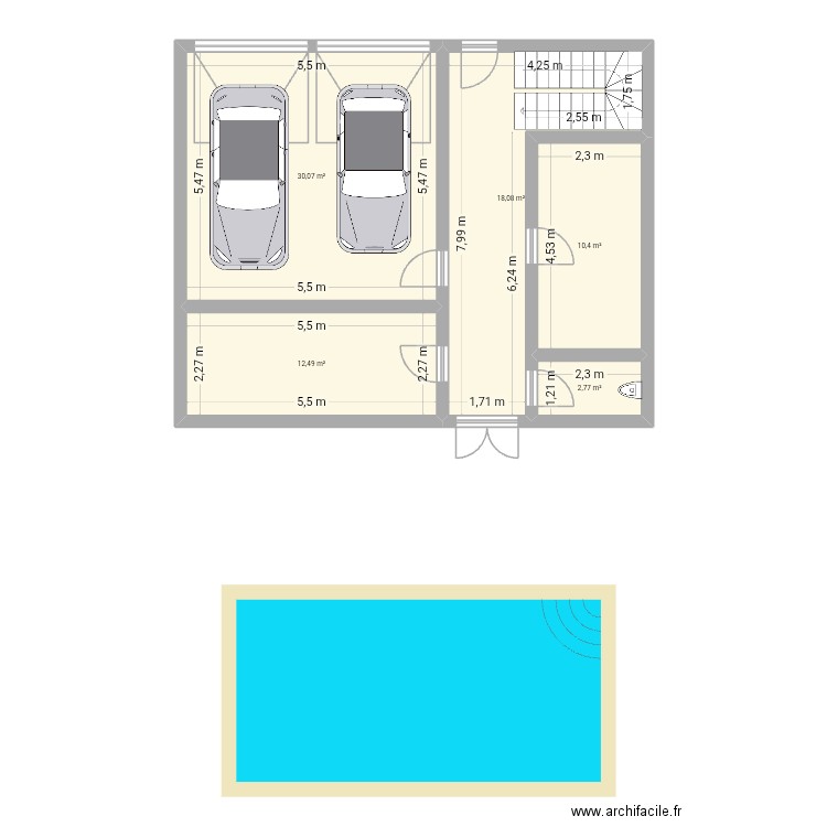 Casita du futur. Plan de 5 pièces et 74 m2