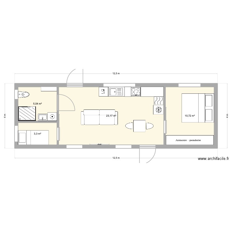 Attefallshuset 50kvm. Plan de 4 pièces et 42 m2