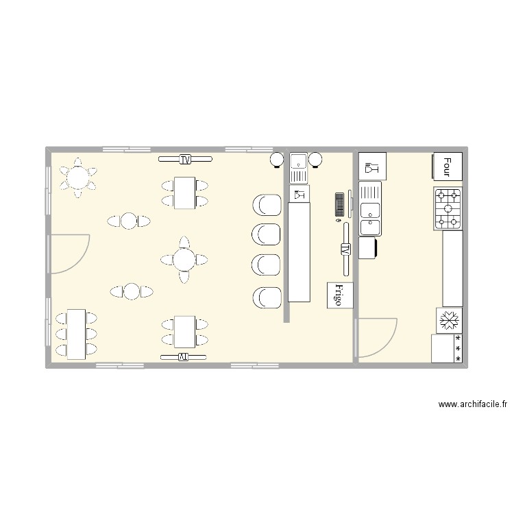 cafeteria de sintecis. Plan de 2 pièces et 36 m2
