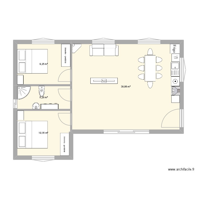 caseta 1. Plan de 4 pièces et 64 m2