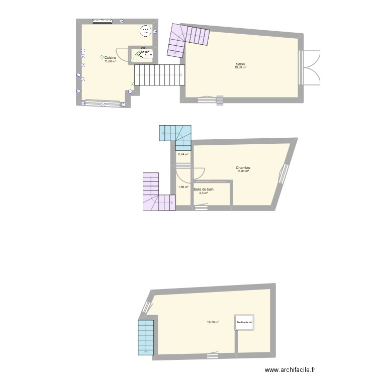 Bagnols. Plan de 8 pièces et 68 m2