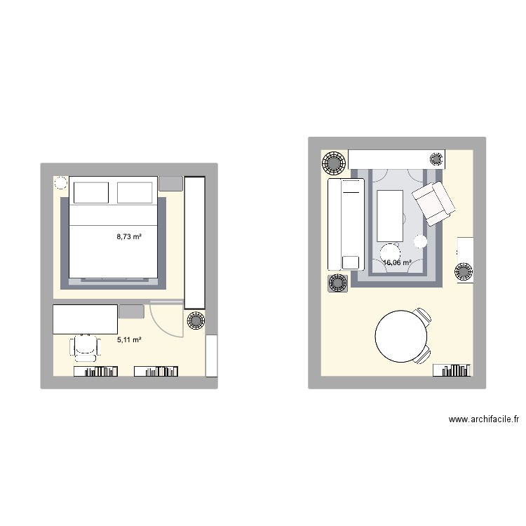 Living room. Plan de 3 pièces et 30 m2