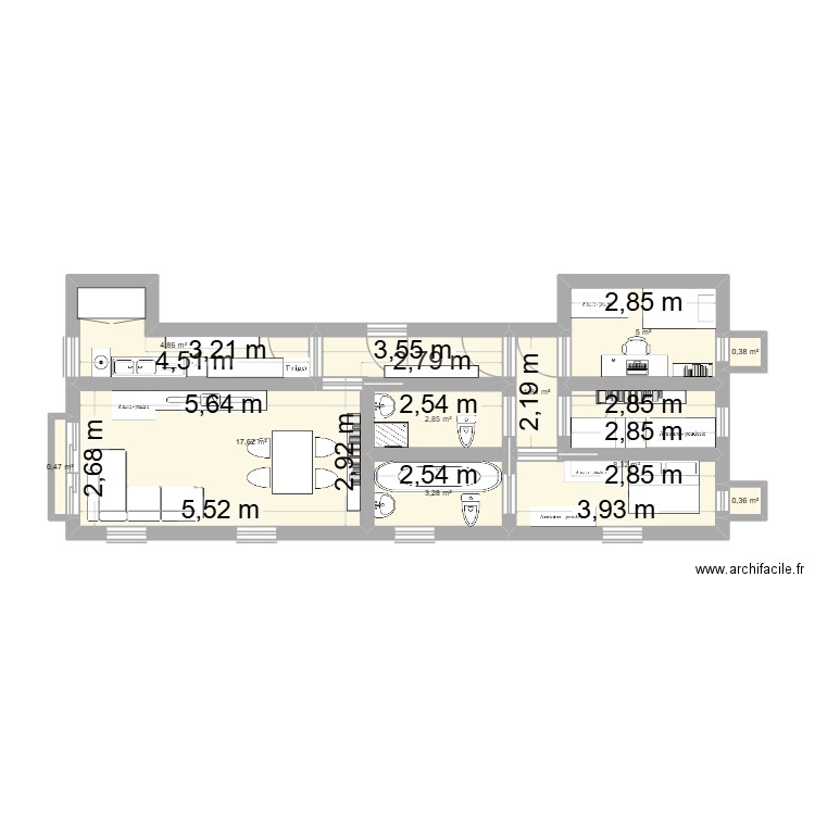 Maison. Plan de 10 pièces et 45 m2